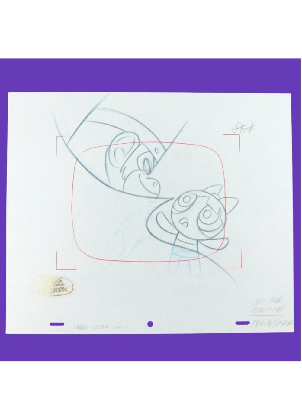 Mojo Jojo and Blossom Powerpuff Girls Original Production Cel Drawing